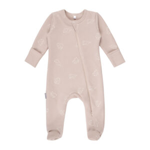 Beige Cotton Baby Romper with Integrated Feet