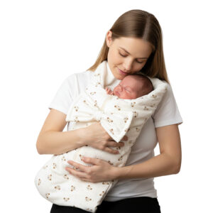 Bow Baby Sleeping Bag & Blanket – Beige / White, 0–6 Months