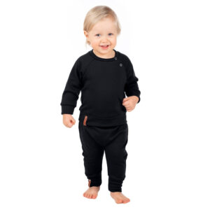 Children’s Merino Wool Top and Trousers Set – Black