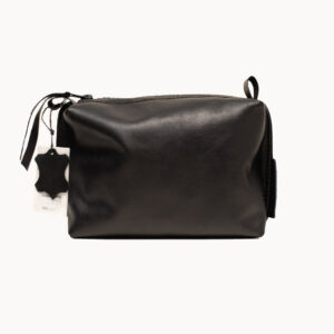 Leather Cosmetic Bag, Black - Medium