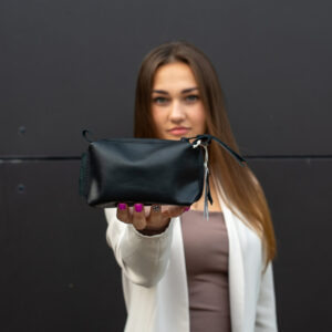 Leather Cosmetic Bag, Black – Small