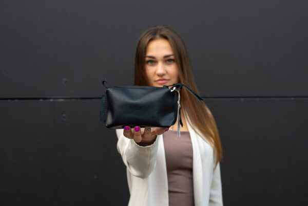 Leather Cosmetic Bag, Black – Small