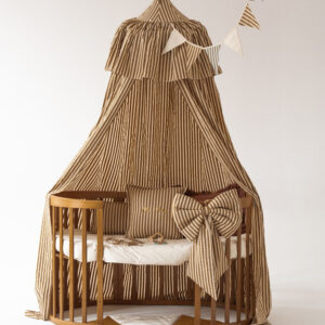 Raw Cotton Bed Canopy – Olive Stripes