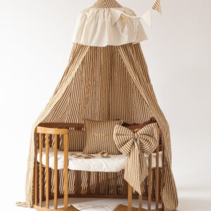 Raw Cotton Bed Canopy – Olive Stripes