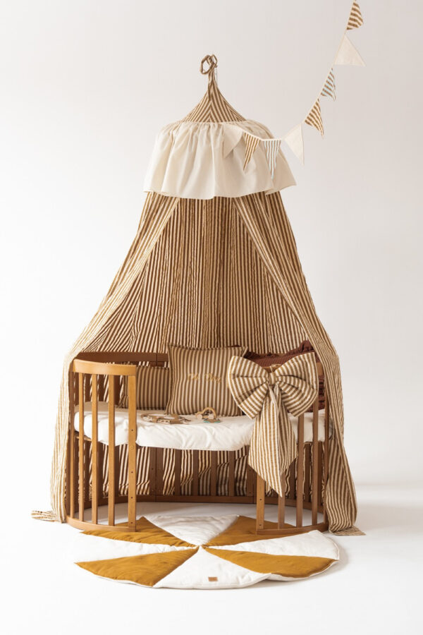 Raw Cotton Bed Canopy – Olive Stripes