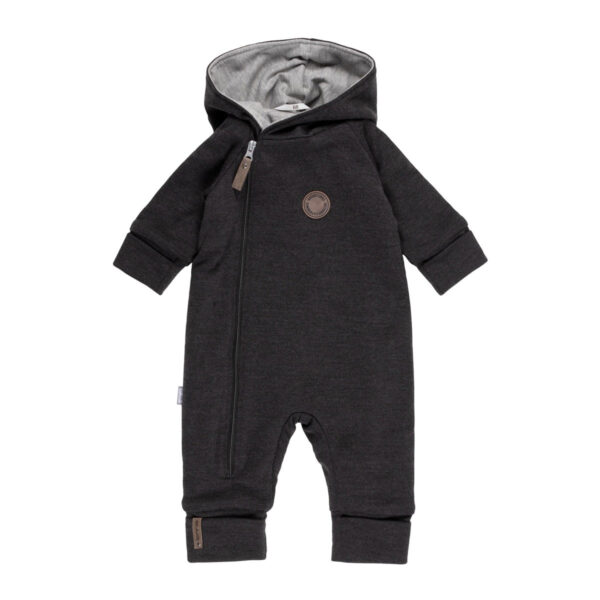 Cotton-Lined Merino Wool Baby Overall – Dark Grey
