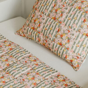 Quilted Patchwork Blanket & Pillow Set – Green Garden, 95 × 135 cm