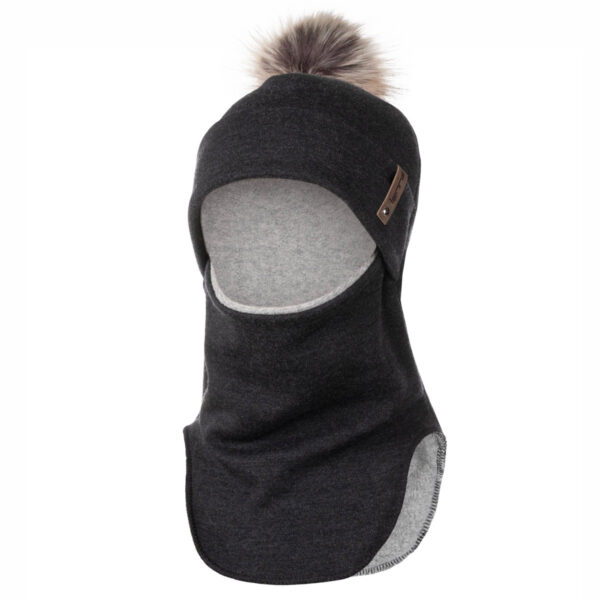 Dark Grey Merino Wool Pom-Pom Balaclava