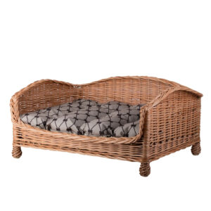 Erivia Wicker Pet Basket – 64 × 42 cm, Grey & Black Cushion