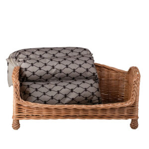Erivia Wicker Pet Basket – 64 × 42 cm, Grey & Black Cushion