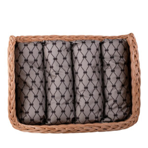 Erivia Wicker Pet Basket – 64 × 42 cm, Grey & Black Cushion