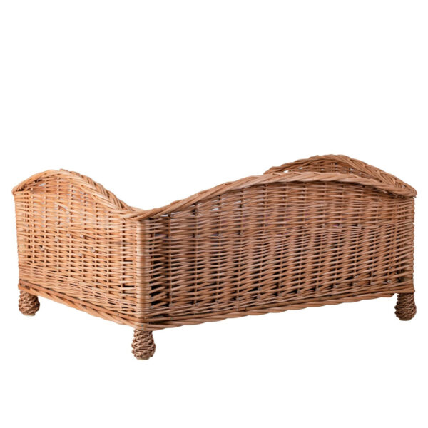 Erivia Wicker Pet Basket – 54 × 32 cm, Grey & Pink Cushion