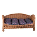 Erivia Wicker Pet Basket – 54 × 32 cm, Grey & Pink Cushion