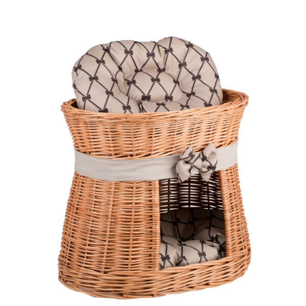 Erif Two-Level Wicker Cat House – Beige Cushions