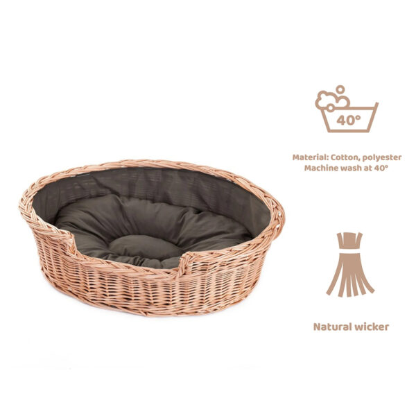 Esmira Wicker Dog Bed with Brown Dot Cushion – 85 × 67 cm