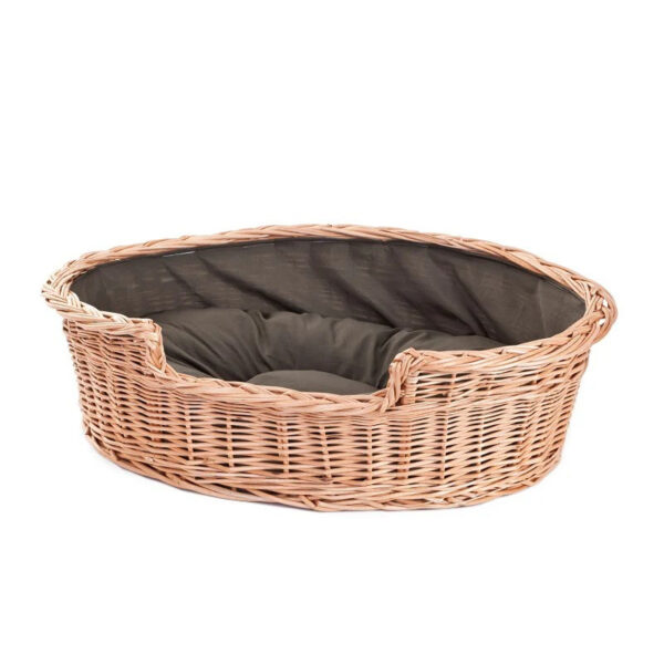 Esmira Wicker Dog Bed with Brown Dot Cushion – 85 × 67 cm