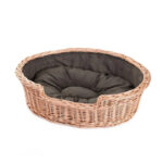 Esmira Wicker Dog Bed with Brown Dot Cushion – 75 × 57 cm