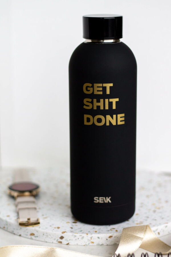 Water Bottle / Thermos – Get Shit Done – Black, 500 ml, Stainless Steel