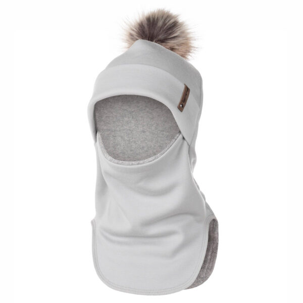 Grey Merino Wool Pom-Pom Balaclava