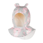 Grey and Pink Bear-Print Cotton Baby Balaclava with Ears