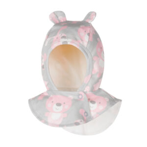 Grey and Pink Bear-Print Cotton Baby Balaclava with Ears