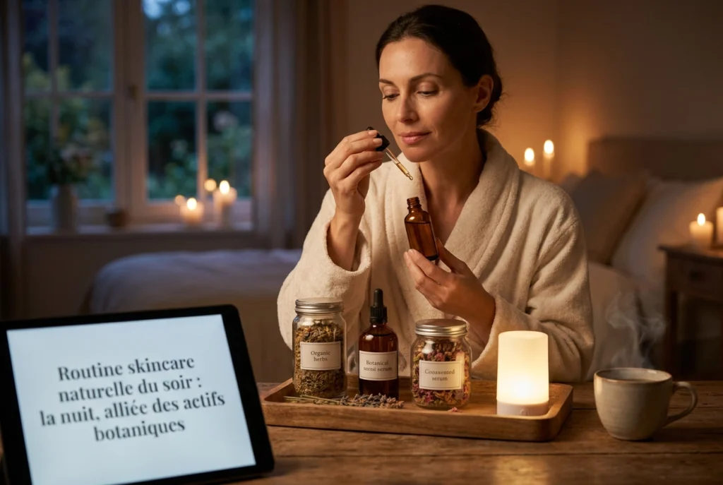 Professional header image for step-by-step guide: Routine skincare naturelle du soir : la nuit, alliée des ...