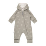 Khaki Green Cotton Fleece Baby Romper with Hood