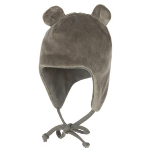 Khaki Green Cotton Velvet Baby Hat with Merino Wool Lining