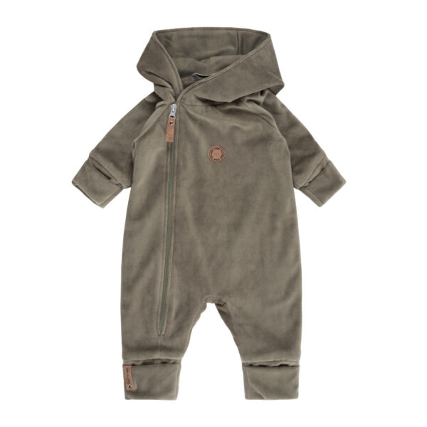 Khaki Green Velvet Baby Overall with Merino Wool Lining