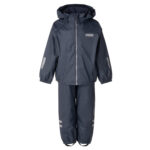 Kids’ Fleece-Lined Rain Jacket and Dungaree Set – Navy Blue