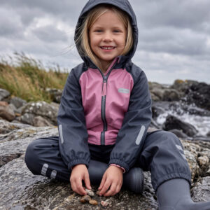 Kids’ Fleece-Lined Rain Jacket and Dungaree Set – Pink and Blue