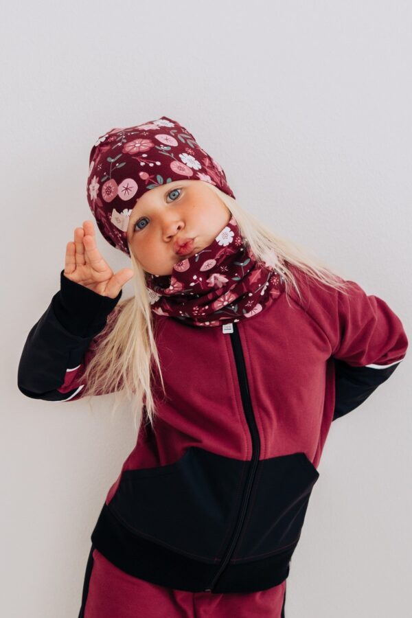 Kids Merino Neck Tube MOKKA – Winter Flowers