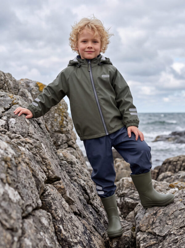 Kids’ Rain Jacket and Dungaree Set – Green and Blue
