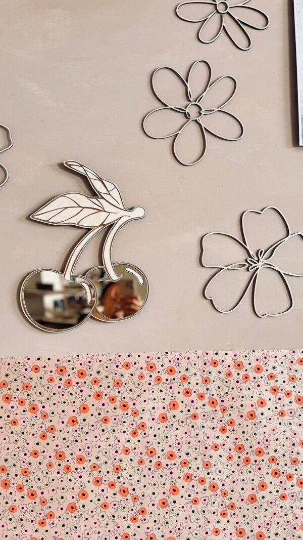 Cherry Mirror for Kids’ Room – Acrylic & Plywood, 30 cm