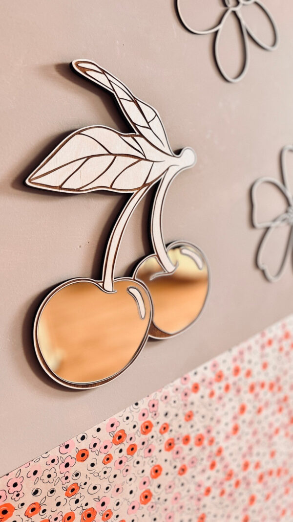 Cherry Mirror for Kids’ Room – Acrylic & Plywood, 30 cm
