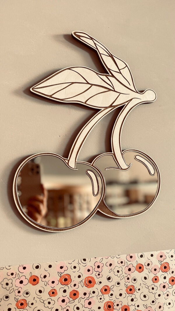Cherry Mirror for Kids’ Room – Acrylic & Plywood, 30 cm