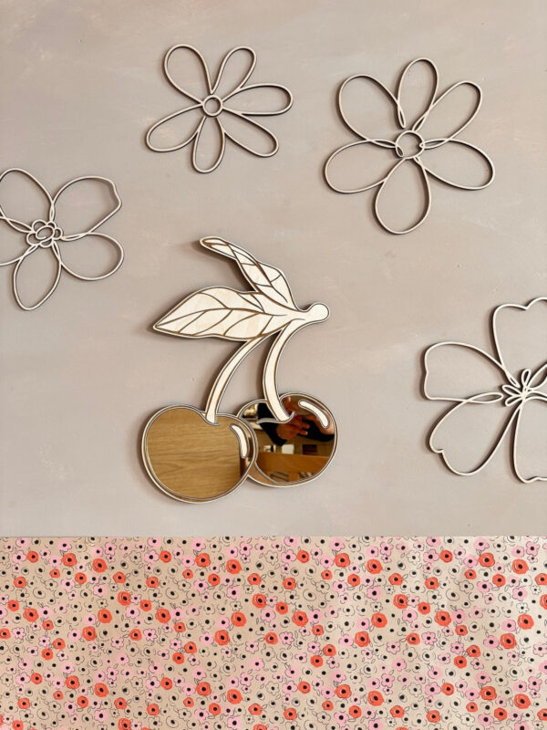 Cherry Mirror for Kids’ Room – Acrylic & Plywood, 30 cm