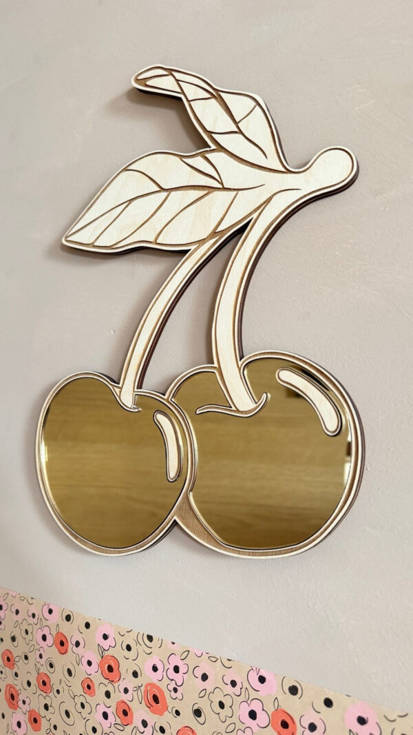 Cherry Mirror for Kids’ Room – Acrylic & Plywood, 30 cm