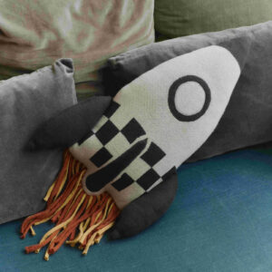 Knitted Rocket Cushion – 22 × 41 cm