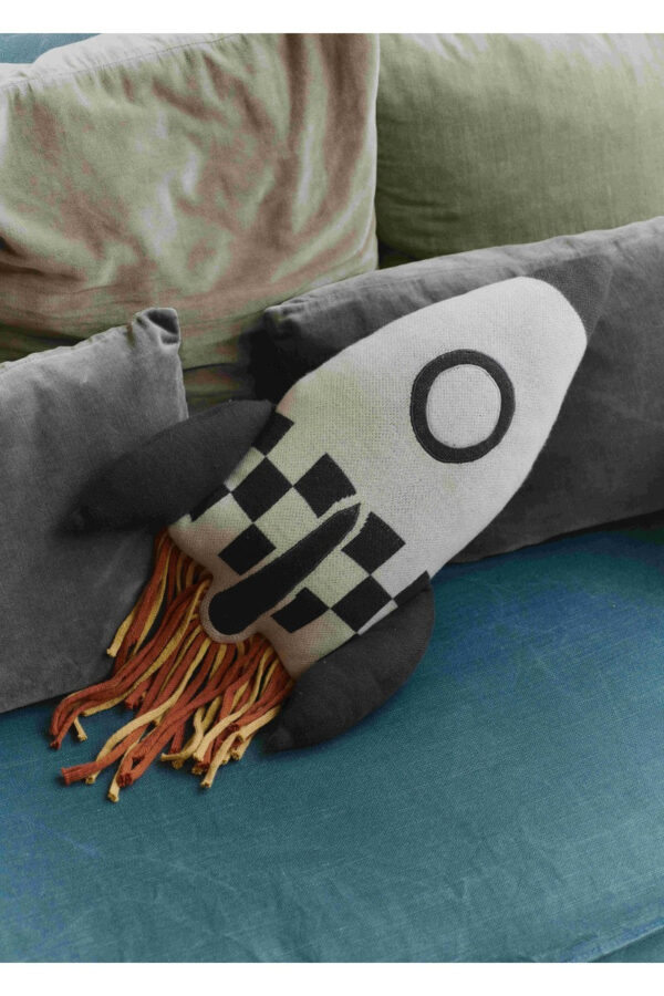 Knitted Rocket Cushion – 22 × 41 cm