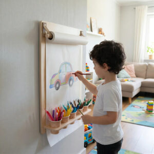Wall Drawing Board with Pencil Holder & Paper Roll