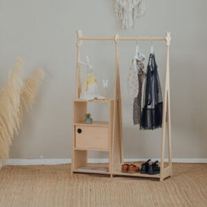 Montessori Wardrobe with Storage Cabinet – Natural Birch