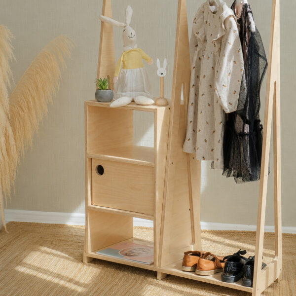Montessori Wardrobe with Storage Cabinet – Natural Birch