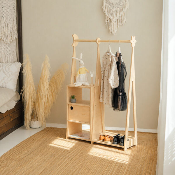 Montessori Wardrobe with Storage Cabinet – Natural Birch