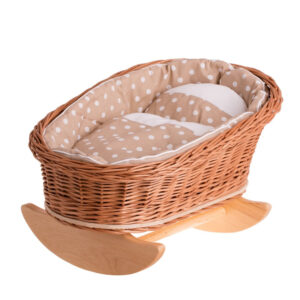Mimi Wicker Rocking Doll Cradle – Beige Bedding
