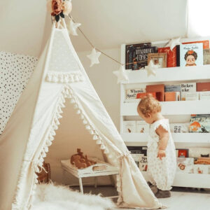 Boho Kids Teepee with Tassels – Ecru, 165 cm