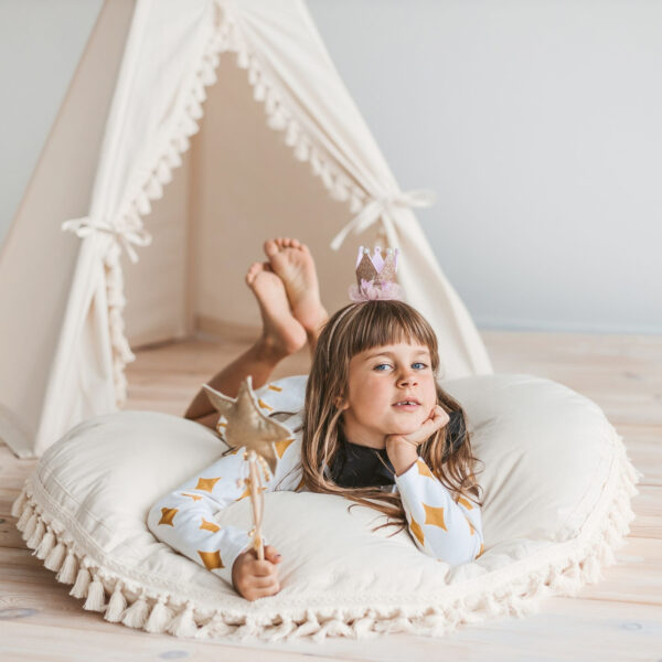 Boho Kids Teepee with Tassels – Ecru, 165 cm