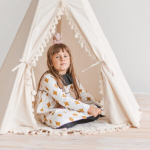 Boho Kids Teepee with Tassels – Ecru, 165 cm