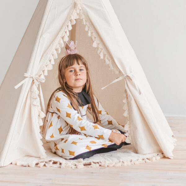 Boho Kids Teepee with Tassels – Ecru, 165 cm
