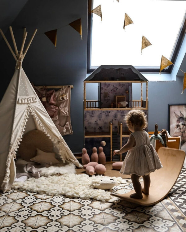 Boho Kids Teepee with Tassels – Ecru, 165 cm